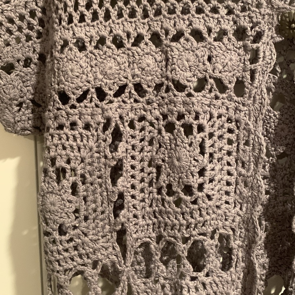 Beautiful Gray Crocheted Cardigan - Picture 2 of 6